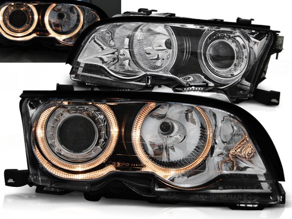 Scheinwerfer LED Angel Eyes für BMW 3er E46 Coupe Cabrio 01-03 Chrom