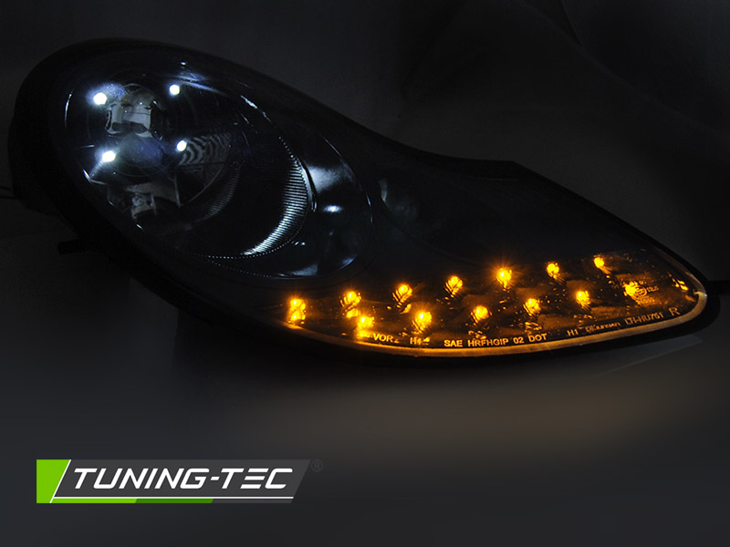 Scheinwerfer LED Tagfahrlicht Optik für Porsche Boxster 986 / 911 996 Schwarz Glanz