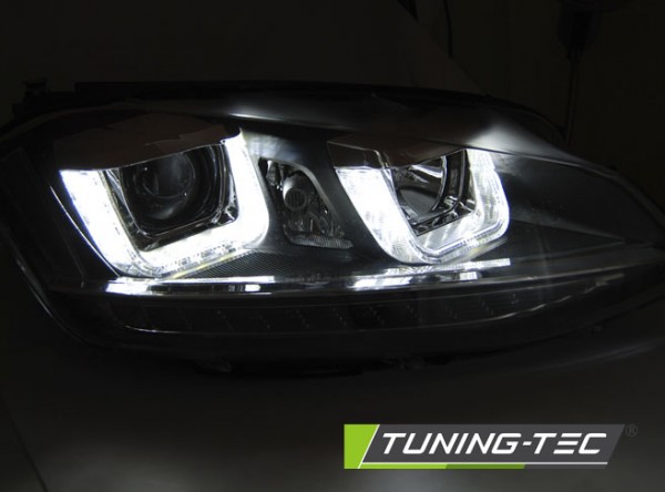 Scheinwerfer DRL LED Tagfahrlicht für VW Golf 7 Bj. 12-16 Schwarz Rot mit LED Blinker