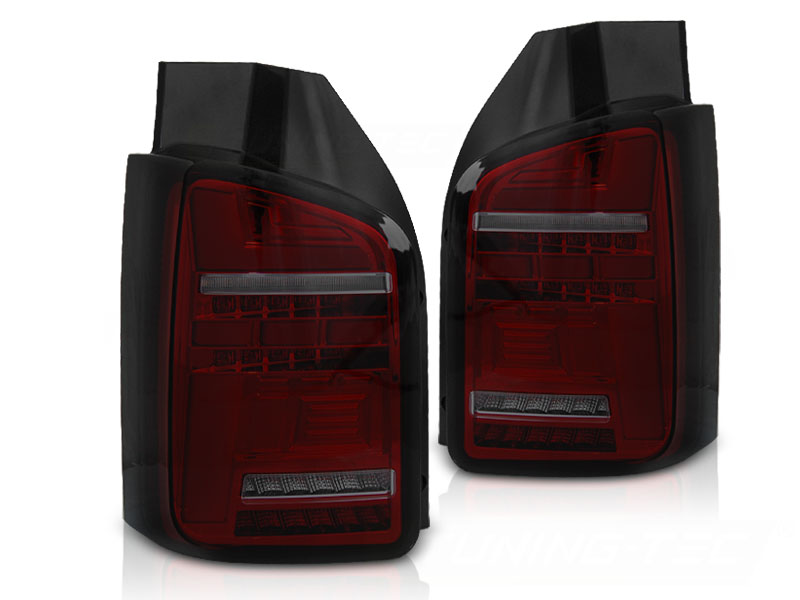 Voll LED Lightbar Rückleuchten für VW T5 GP Facelift Bj. 09-15 Rot/Smoke (Flügeltüren)