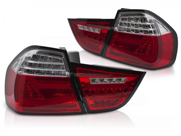 Voll LED Lightbar Rückleuchten für BMW E90 LCI Limo Bj. 08-12 Rot/Chrom