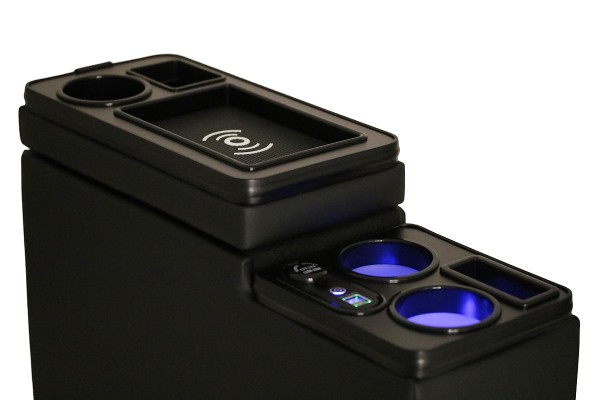 Black Edition USB Mittelkonsole Staufach für VW T5 T5 GP Facelift LED RGB Beleuchtung + Induktion