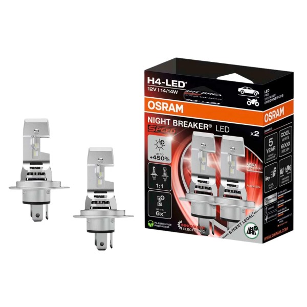 OSRAM NIGHT BREAKER H4 LED SPEED 450% 6000K für Alfa Romeo 164 Alfasud 901 904