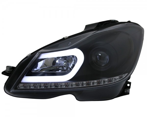 Scheinwerfer LED Tagfahrlicht Optik für Mercedes C-Klasse W204 Bj. 11-15 Schwarz