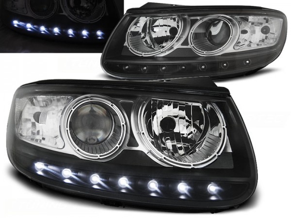 Scheinwerfer LED Tagfahrlicht Optik für Hyundai Santa Fe 2 Bj. 06-12 Schwarz
