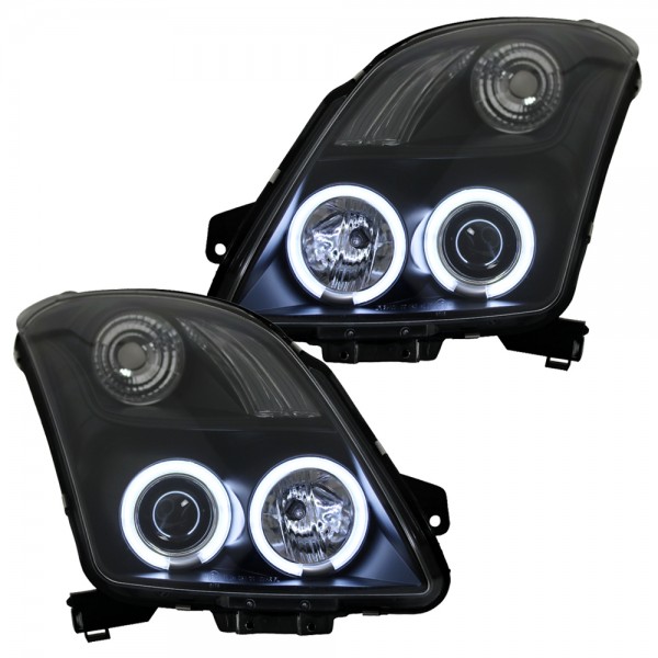 Scheinwerfer CCFL Angel Eyes für Suzuki Swift 4 Bj. 05-10 Schwarz