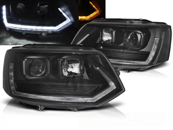 Scheinwerfer DRL LED Tagfahrlicht für VW T5 GP Facelift Bj. 10-15 Schwarz im T6 Design