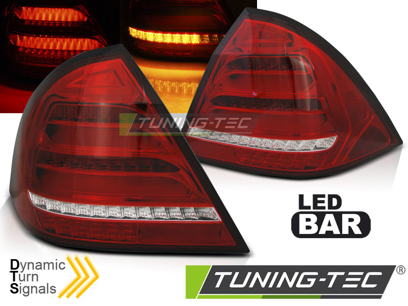 Voll LED Lightbar Rückleuchten für Mercedes C-Klasse W203 Limo Bj. 00-04 Rot/Chrom