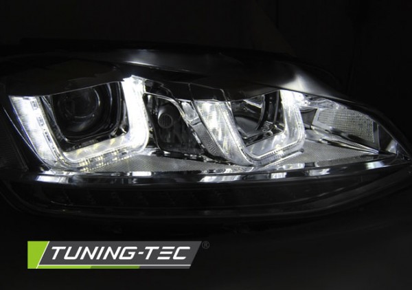 Scheinwerfer U-Tube LED Tagfahrlicht für VW Golf 7 Bj. 12-16 Chrom mit LED Blinker