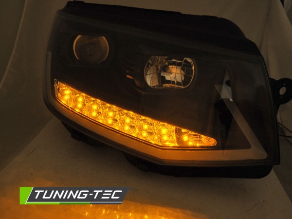 Scheinwerfer DRL LED Tagfahrlicht für VW T6 Bj. 15-19 Schwarz mit dynamischem LED Blinker