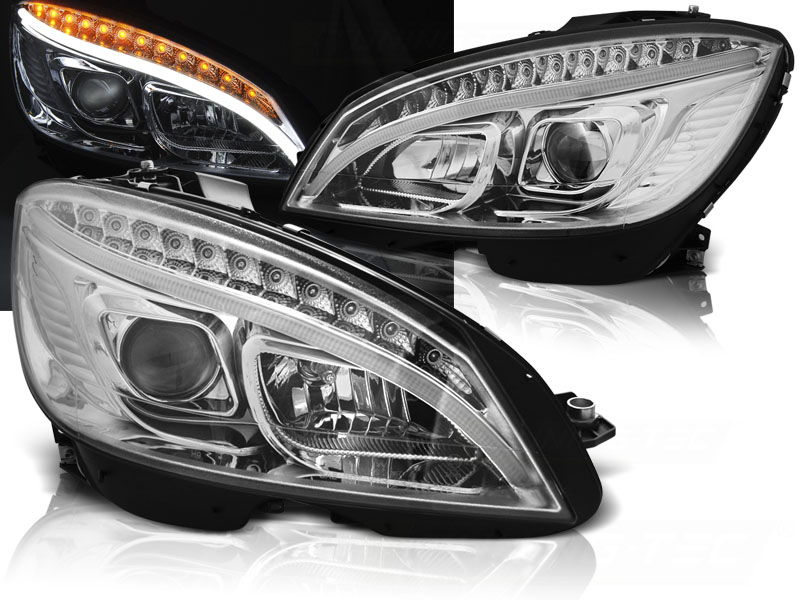 Scheinwerfer LED Tagfahrlicht Optik für Mercedes C-Klasse W204 Bj