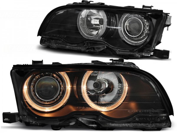 Scheinwerfer LED Angel Eyes für BMW 3er E46 Coupe Cabrio 01-03 Schwarz