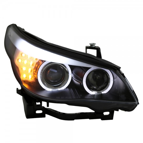 Scheinwerfer Angel Eyes für BMW 5er E60 E61 Bj. 03-07 Schwarz mit LED Blinker