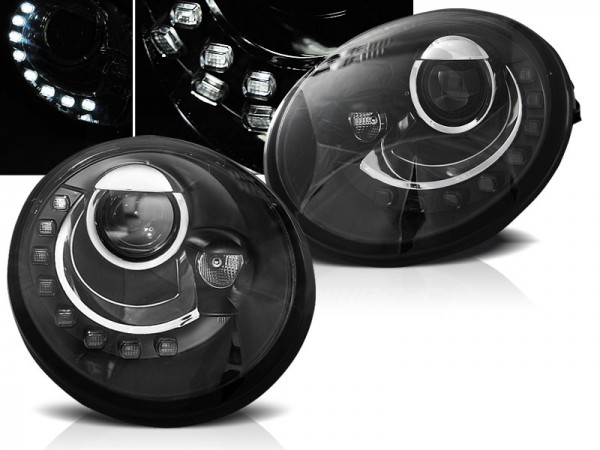 Scheinwerfer LED Tagfahrlicht Optik für VW New Beetle 9C Bj. 97-05 Schwarz