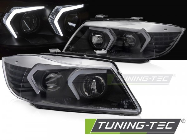 Scheinwerfer 3D Angel Eyes für BMW 3er E90 E91 Bj. 05-08 Schwarz mit LED Blinker