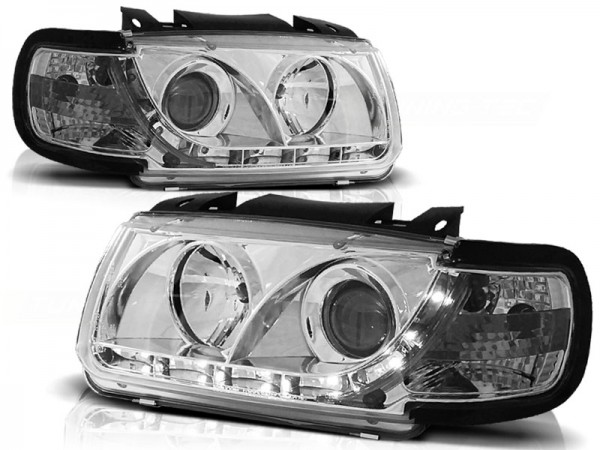 Scheinwerfer LED Tagfahrlicht Optik für VW Polo 6N Bj. 94-99 Chrom