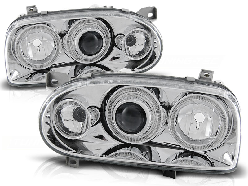 Scheinwerfer Angel Eyes für VW Golf 3 91-97 Chrom mit Blinker