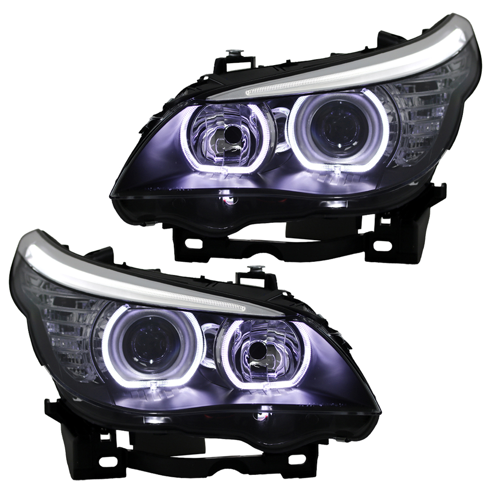 Scheinwerfer LED Angel Eyes für BMW 5er E60 E61 Bj. 03-07 Schwarz, 5er E60  E61, BMW, Scheinwerfer
