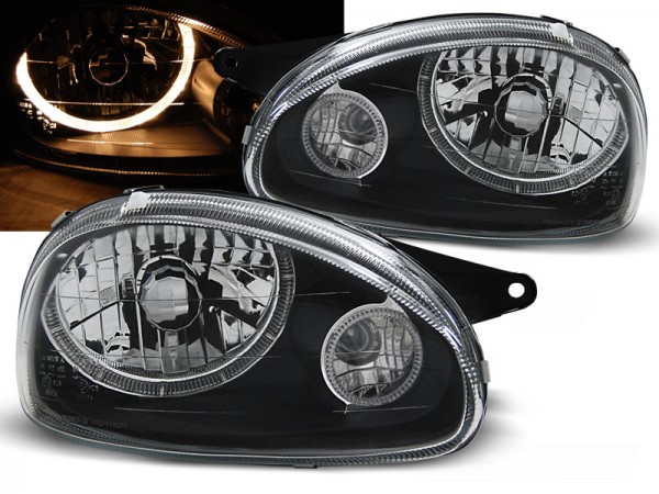 Scheinwerfer Angel Eyes für Opel Corsa B Bj. 93-00 Schwarz