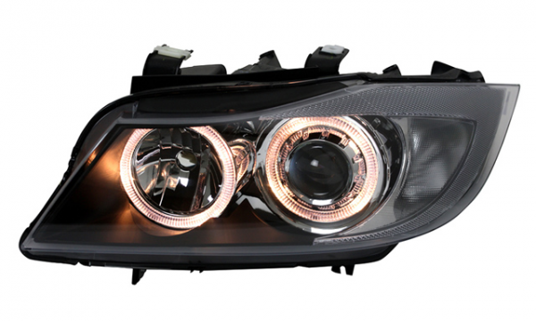 Scheinwerfer Angel Eyes für BMW 3er E90 E91 Bj. 05-08 Schwarz