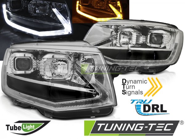 Scheinwerfer DRL LED Tagfahrlicht für VW T6 Bj. 15-19 Chrom mit dynamischem LED Blinker