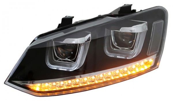 Scheinwerfer U-Tube LED Tagfahrlicht Optik für VW Polo 6R 6C Bj. 09-17 Schwarz