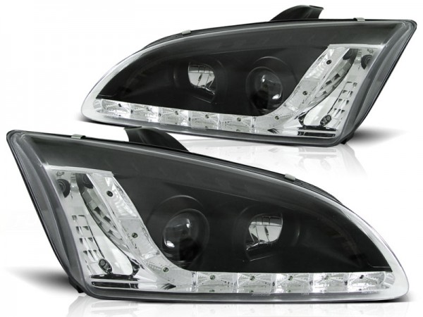 Scheinwerfer LED Tagfahrlicht Optik für Ford Focus 2 Bj. 04-08 Schwarz