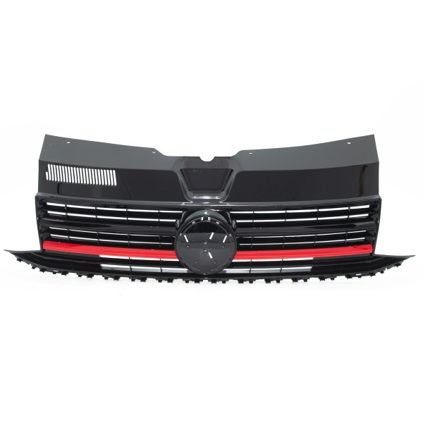 Frontgrill Kühlergrill mit Emblemhalter für VW T6 2015-2019 Schwarz Glanz Rot