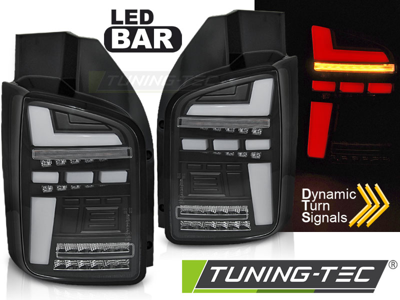 Voll LED Lightbar Rückleuchten für VW T5 Bj. 03-09 Schwarz dynamischer Blinker (Flügeltüren)