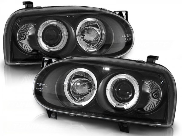 Scheinwerfer Angel Eyes für VW Golf 3 Bj. 91-97 Schwarz