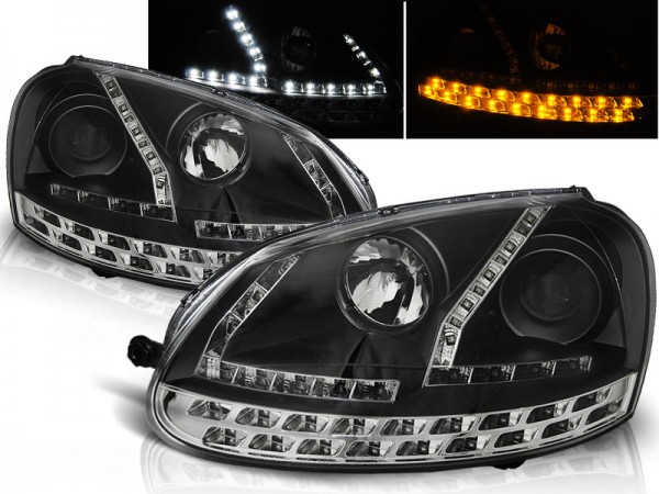 Scheinwerfer LED Tagfahrlicht Optik für VW Golf 5 Jetta 3 Bj. 03-10 Schwarz mit LED Blinker