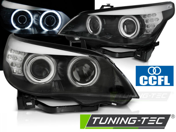 Scheinwerfer CCFL Angel Eyes für BMW 5er E60 E61 Bj. 03-07 Schwarz mit LED Blinker