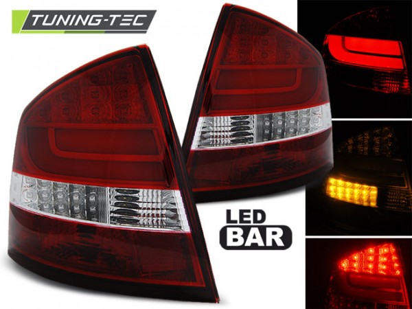 LED Lightbar Rückleuchten für Skoda Octavia 2 (1Z) Limo Bj. 04-13 Rot/Chrom