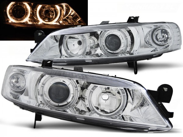 Scheinwerfer Angel Eyes für Opel Vectra B Facelift Bj. 99-02 Chrom