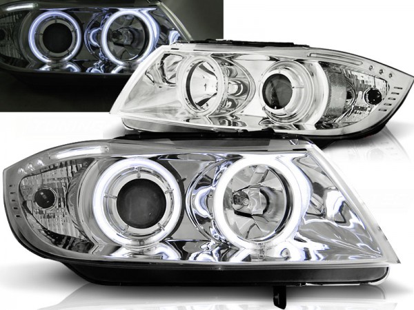 Scheinwerfer CCFL Angel Eyes für BMW 3er E90 E91 Bj. 05-08 Chrom