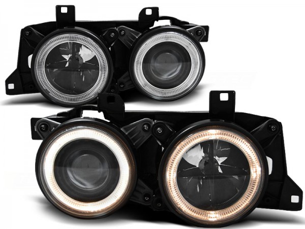 Scheinwerfer Angel Eyes für BMW 5er E34 7er E32 Bj. 86-95 Schwarz