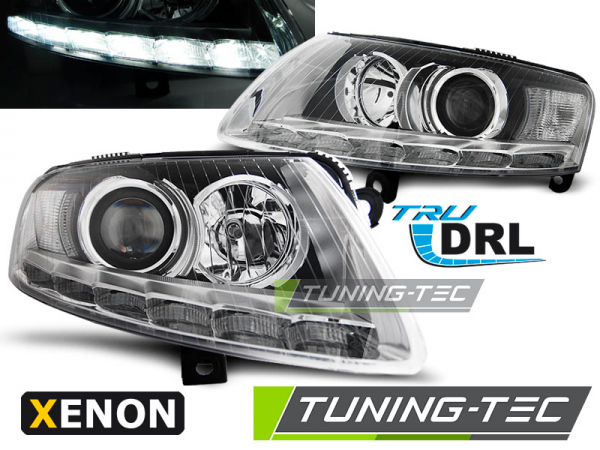 Xenon DRL LED Tagfahrlicht Scheinwerfer für Audi A6 C6 4F Bj. 04-08 Chrom