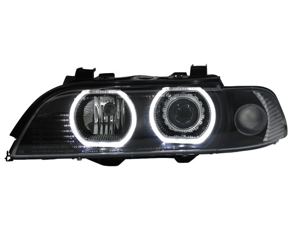 Scheinwerfer Angel Eyes für BMW 5er E39 Bj. 95-00 Schwarz weiße LED Ringe