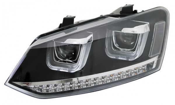 Scheinwerfer U-Tube LED Tagfahrlicht Optik für VW Polo 6R 6C Bj. 09-17 Schwarz