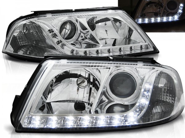 Scheinwerfer LED Tagfahrlicht Optik für VW Passat 3BG Bj. 00-05 Chrom