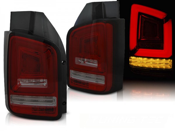Voll LED Lightbar Rückleuchten für VW T6 Bj. 15-19 Rot/Smoke (Flügeltüren / Halogen)