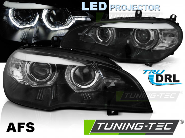 LED DRL Scheinwerfer 3D Angel Eyes für BMW X5 E70 Bj. 07-13 Schwarz AFS