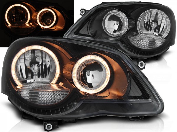 Scheinwerfer Angel Eyes für VW Polo 9N3 Bj. 05-09 Schwarz