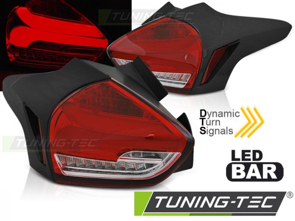 LED Lightbar Rückleuchten für Ford Focus MK3 Bj. 15-18 Rot/Chrom dynamischer Blinker