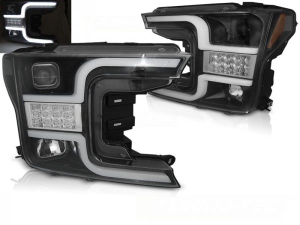 Scheinwerfer LED Tagfahrlicht Optik für Ford F150 MK13 Bj. 17-20 Schwarz mit LED Blinker