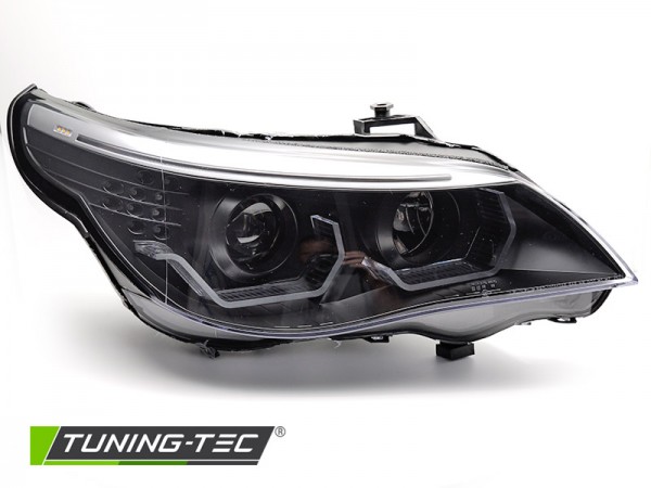 Scheinwerfer 3D Angel Eyes für BMW 5er E60 E61 Bj. 03-07 Schwarz mit LED Blinker