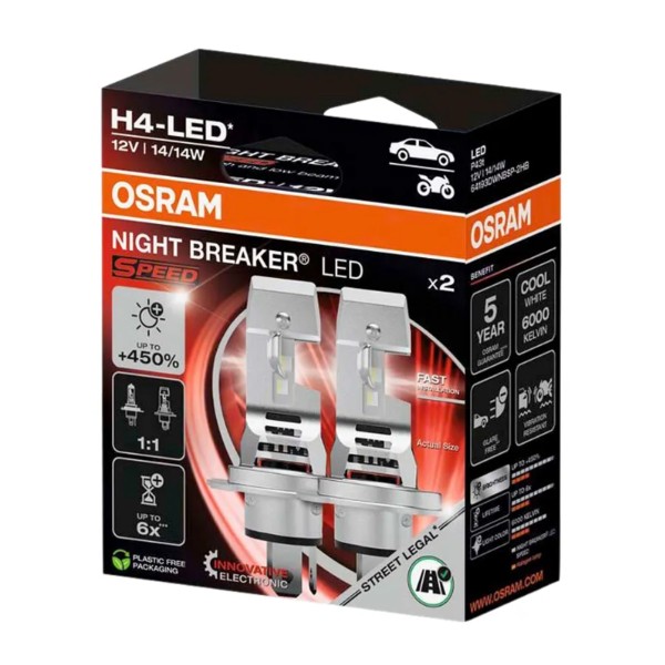 OSRAM NIGHT BREAKER H4 LED SPEED 450% 6000K für Alfa Romeo 164 Alfasud 901 904