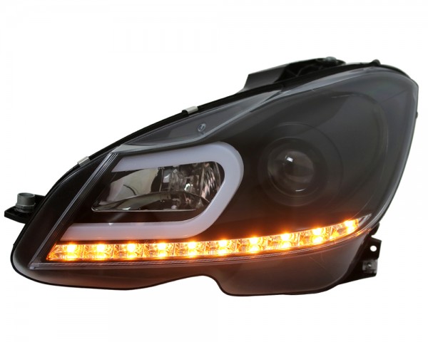 Scheinwerfer LED Tagfahrlicht Optik für Mercedes C-Klasse W204 Bj. 11-15 Schwarz