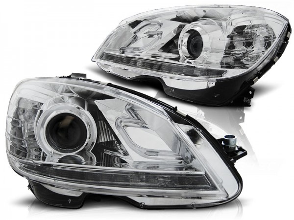 Scheinwerfer DRL LED Tagfahrlicht für Mercedes C-Klasse W204 Bj. 07-10 Chrom