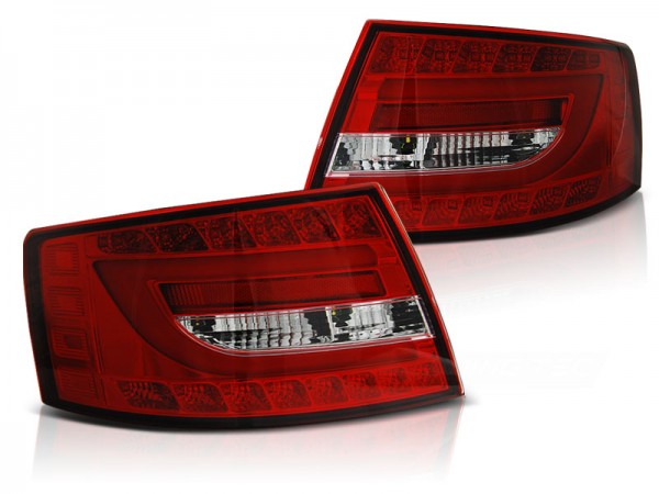 LED Lightbar Rückleuchten für Audi A6 C6 4F Limo Bj. 04-08 Rot/Chrom 6-PIN
